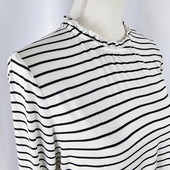 Kaileigh Women's Black & White Striped Ruffle Trim Long Sleeve Top Size L NWOT - Picture 7 of 15